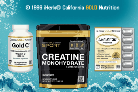 캘리포니아 골드 뉴트리션 영양제 3종과 캘리포니아 바다가 배경인 16비트 슈퍼패미콤 스타일의 픽셀아트